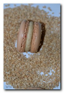 Macarons au praliné de sésame et son cœur croustillant sésame