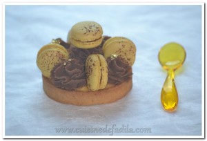 Tartelettes fruits de la Passion chocolat au lait et macarons Mogador