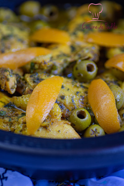 Tajine de poulet aux olives et citron confit