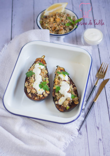 Aubergines à la chermoula, boulgour et yaourt