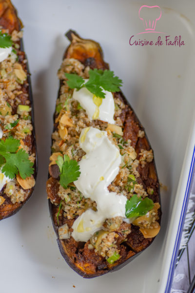 Aubergines à la chermoula, boulgour et yaourt