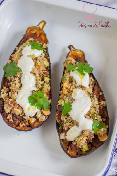 Aubergines à la chermoula, boulgour et yaourt