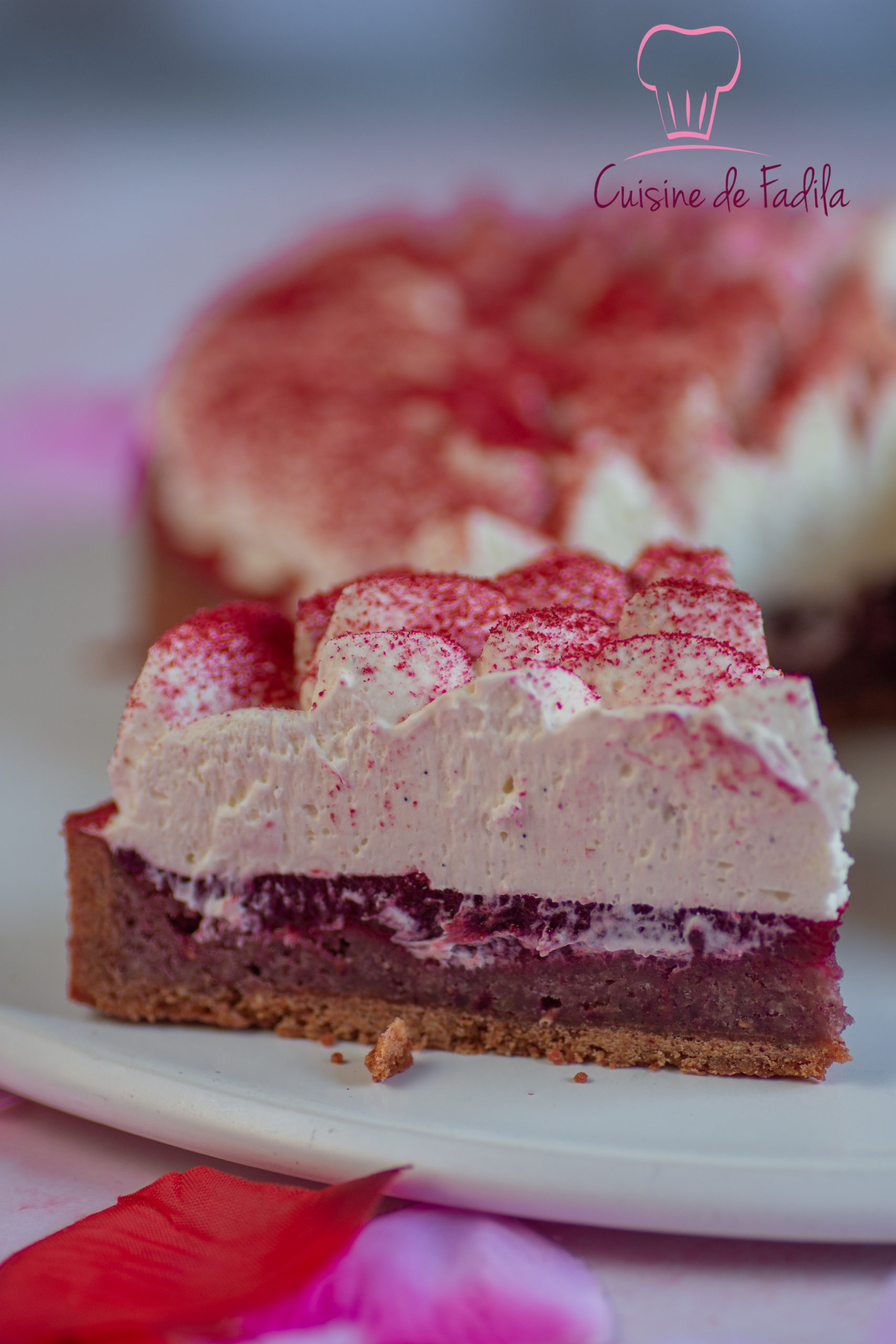 Tarte coeur betterave, framboise et vanille
