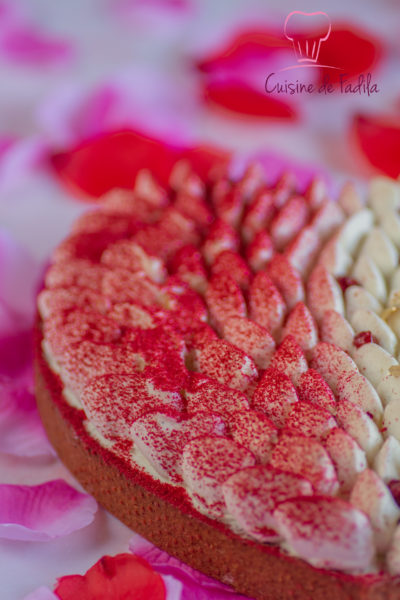 Tarte coeur betterave, framboise et vanille